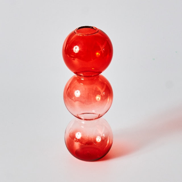 Colorful Red Glass Candle Holder & Vase Set