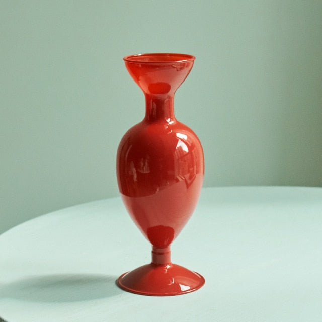 Colorful Red Glass Candle Holder & Vase Set