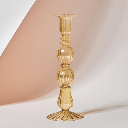 Soft Pink Glass Candle Holder Decorative Table Centerpiece
