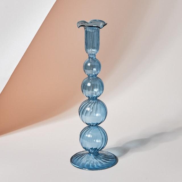 Soft Pink Glass Candle Holder Decorative Table Centerpiece