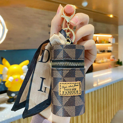 Genuine Leather Small Lipstick Purse Keychain