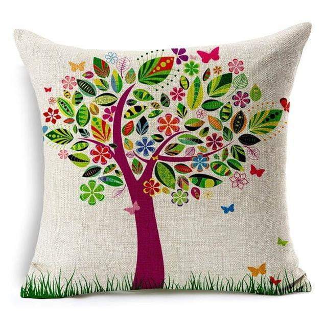 Colorful Bird Tree Life Pattern Throw Pillow Cover