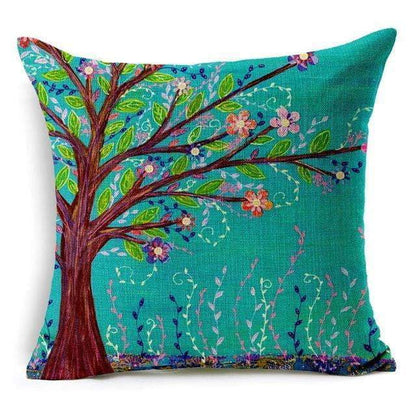 Colorful Bird Tree Life Pattern Throw Pillow Cover