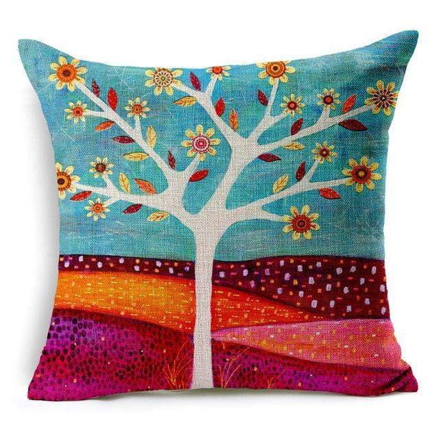 Colorful Bird Tree Life Pattern Throw Pillow Cover