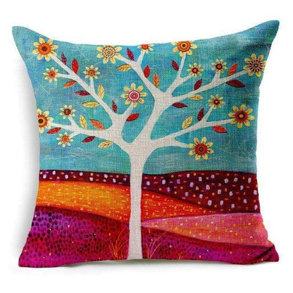 Colorful Bird Tree Life Pattern Throw Pillow Cover