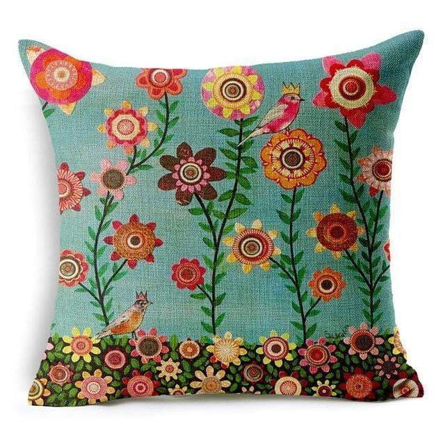 Colorful Bird Tree Life Pattern Throw Pillow Cover