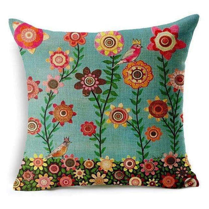 Colorful Bird Tree Life Pattern Throw Pillow Cover