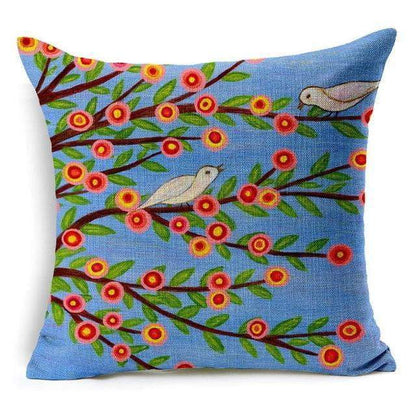 Colorful Bird Tree Life Pattern Throw Pillow Cover