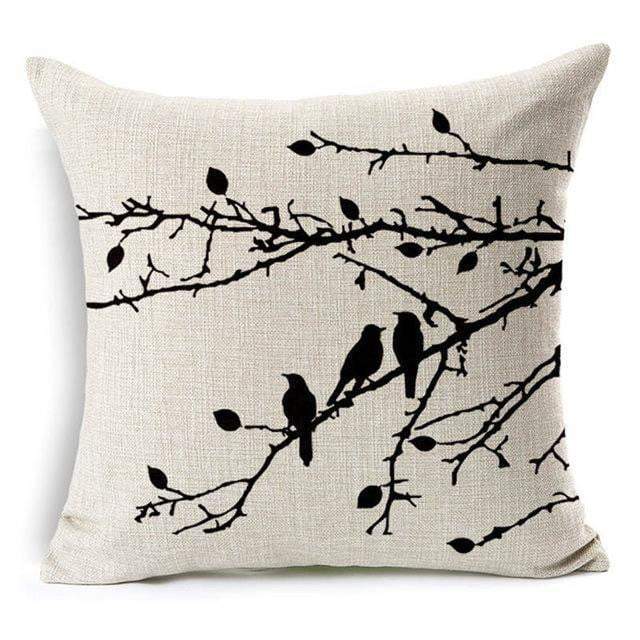 Colorful Bird Tree Life Pattern Throw Pillow Cover