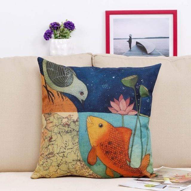 Colorful Bird Tree Life Pattern Throw Pillow Cover