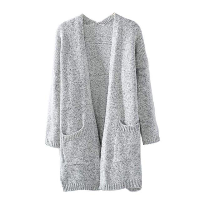 Cozy Grey Oversized Knitted Cardigan Sweater