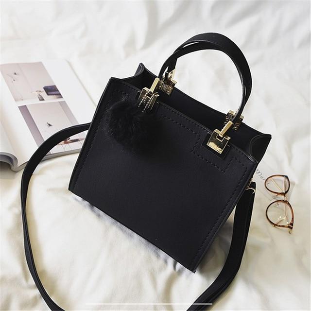 Luxury Fur Pom Pom Soft Leather Tote Women Handbag - Halri
