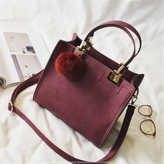 Luxury Fur Pom Pom Soft Leather Tote Women Bag