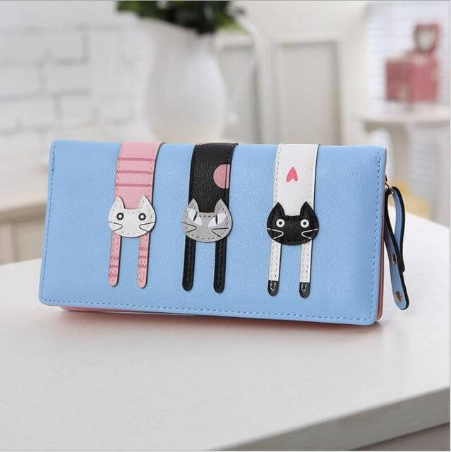 Cute Cat Embroidery Zip Wallet - Halri