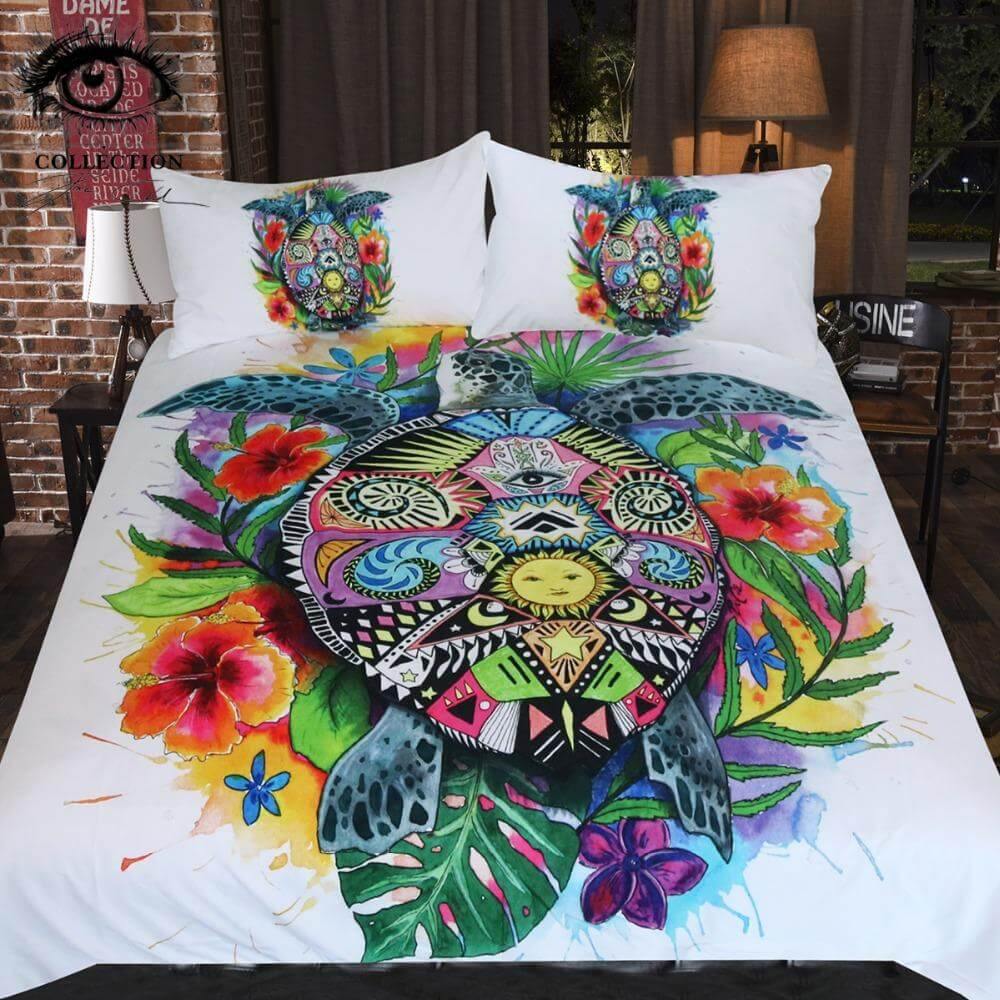 Soft 3pc Turtle Home Bedding Set Colorful Duvet Cover - Halri