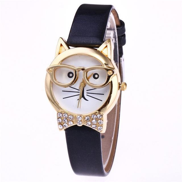 Fashionable Cat Eye Watch With Leather Strap - Halri