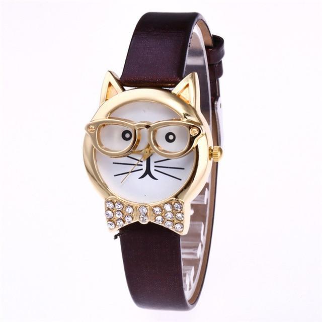 Fashionable Cat Eye Watch With Leather Strap