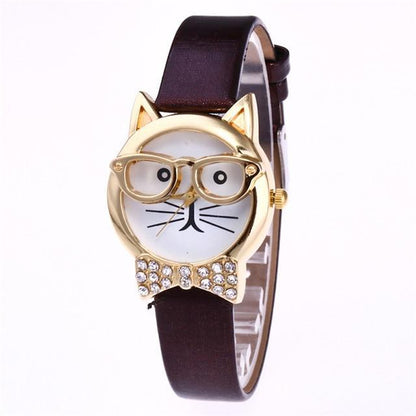 Fashionable Cat Eye Watch With Leather Strap
