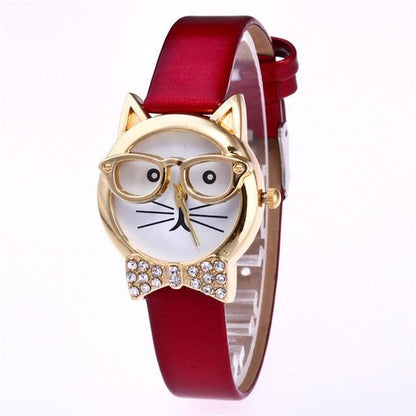 Fashionable Cat Eye Watch With Leather Strap