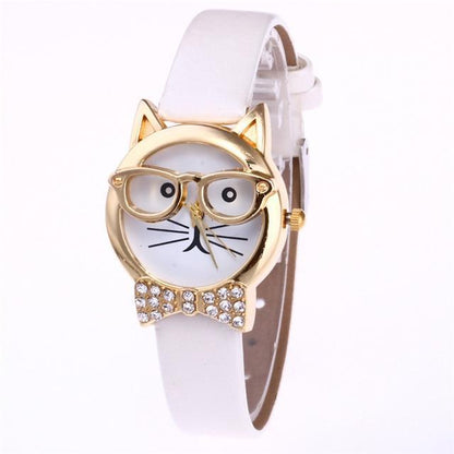 Fashionable Cat Eye Watch With Leather Strap