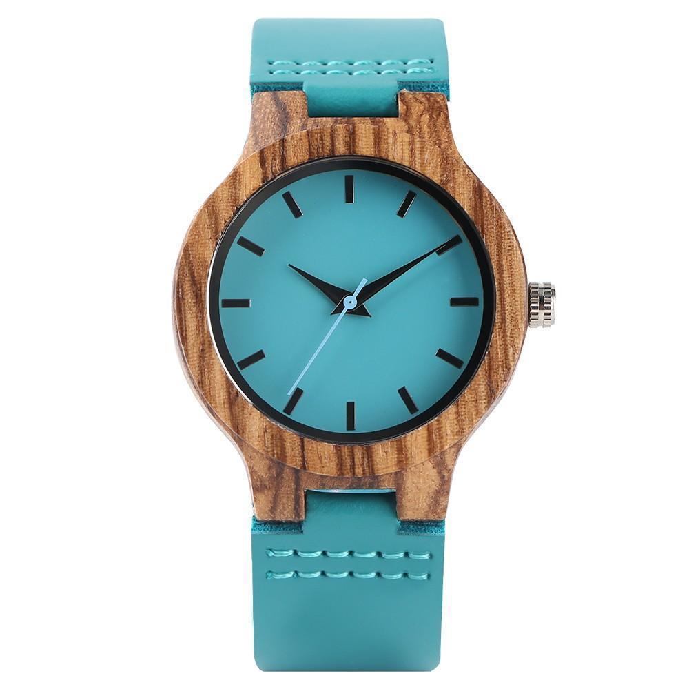 Natural Bamboo Wooden Ladies Watch - Turquoise Wristwatch - Halri