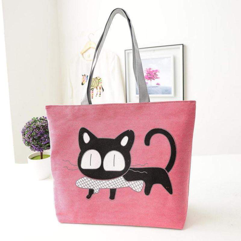Stylish Cat Print Canvas Tote Handbag for Women - Halri