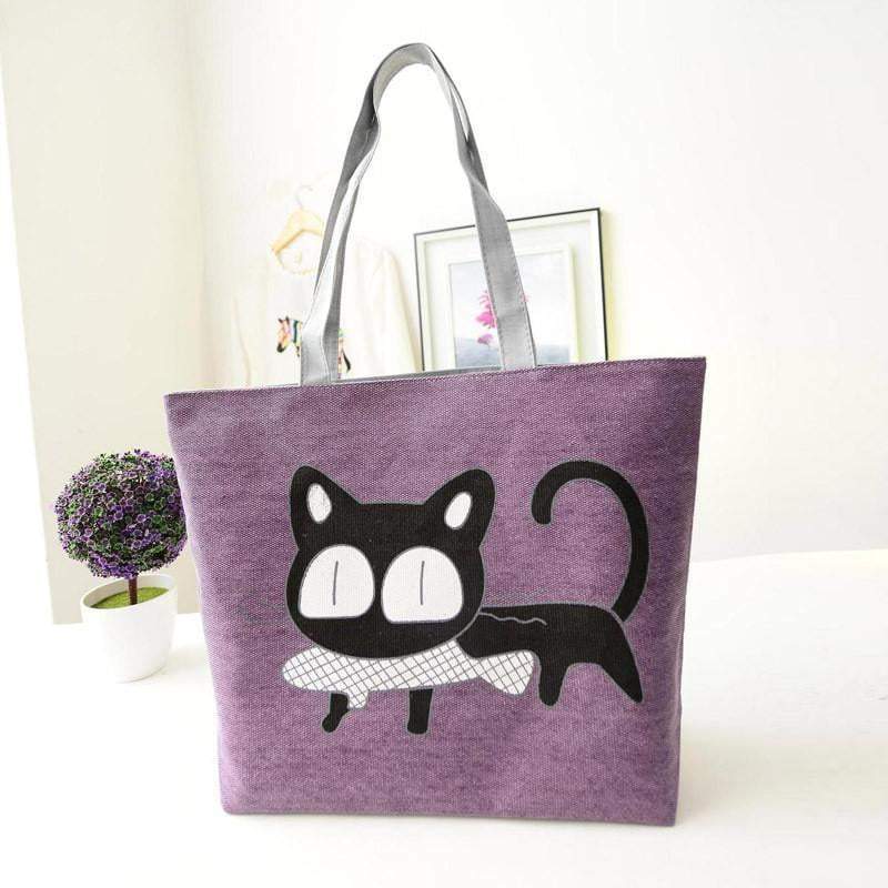 Stylish Cat Print Canvas Tote Handbag for Women