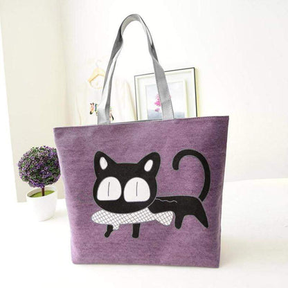 Stylish Cat Print Canvas Tote Handbag for Women