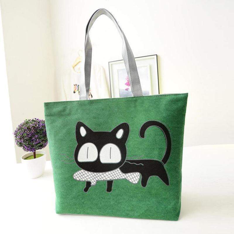 Stylish Cat Print Canvas Tote Handbag for Women