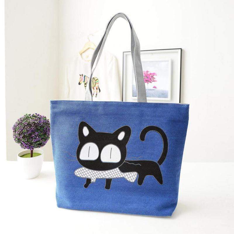 Stylish Cat Print Canvas Tote Handbag for Women