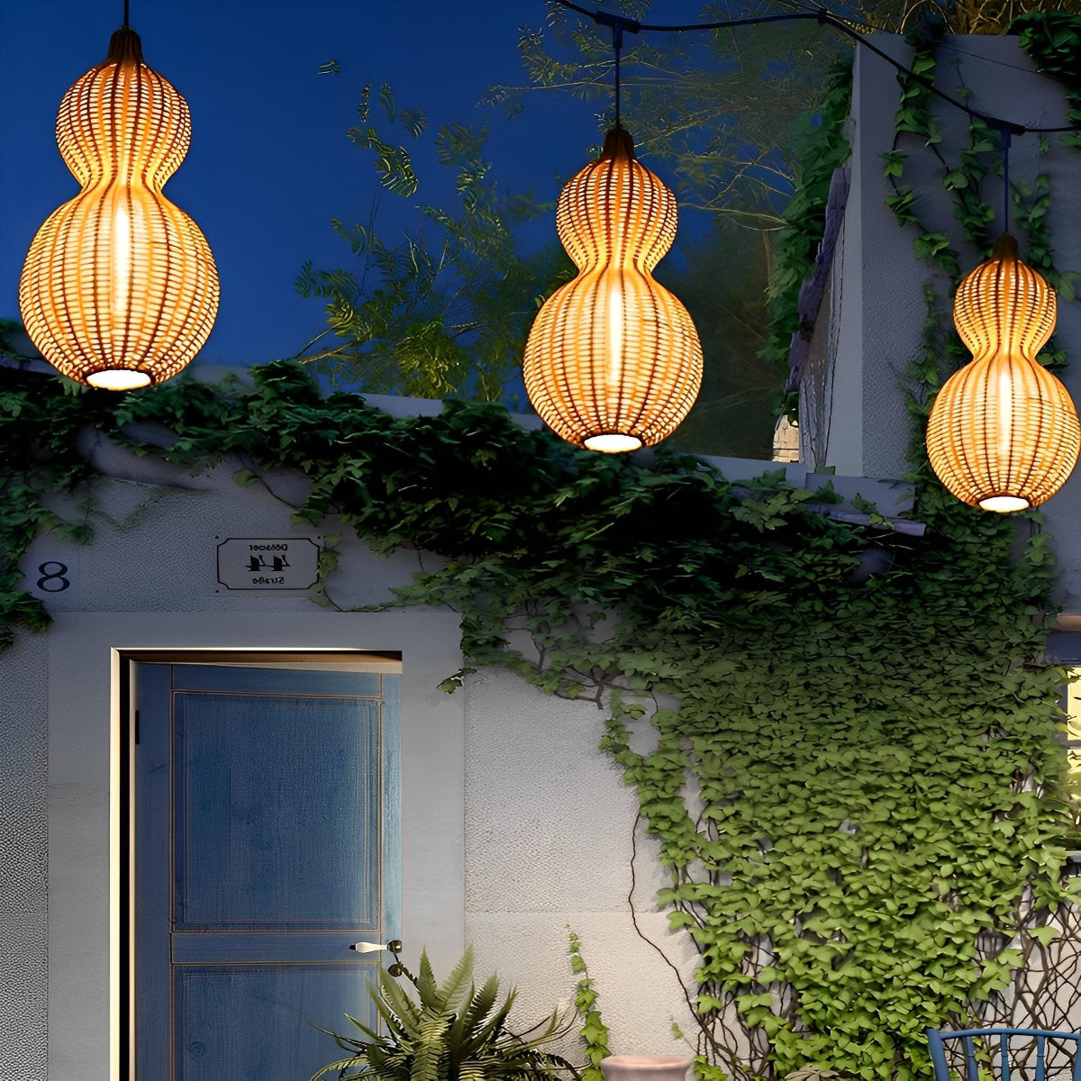 Natural Wicker Outdoor Hanging Porch Light Fixtures
