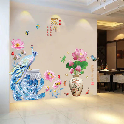 Colorful Peacock Floral Wall Decal