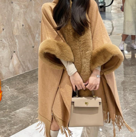 Cozy Women's Fleece Lined Long Poncho Blanket