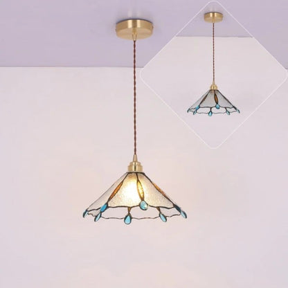 Vintage Tiffany Stained Glass Pendant Light