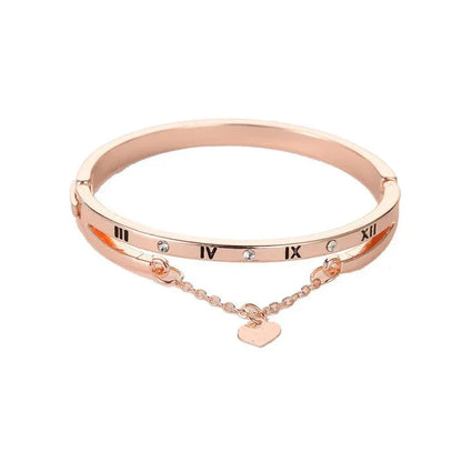 Elegant Heart Drop Roman Numeral Cuff Bangle