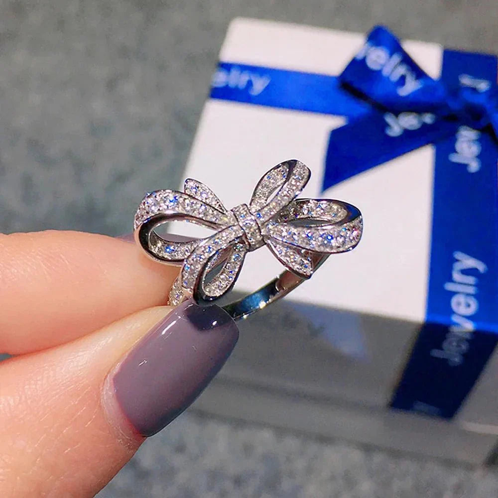Elegant Heart Bow Diamond Engagement Ring