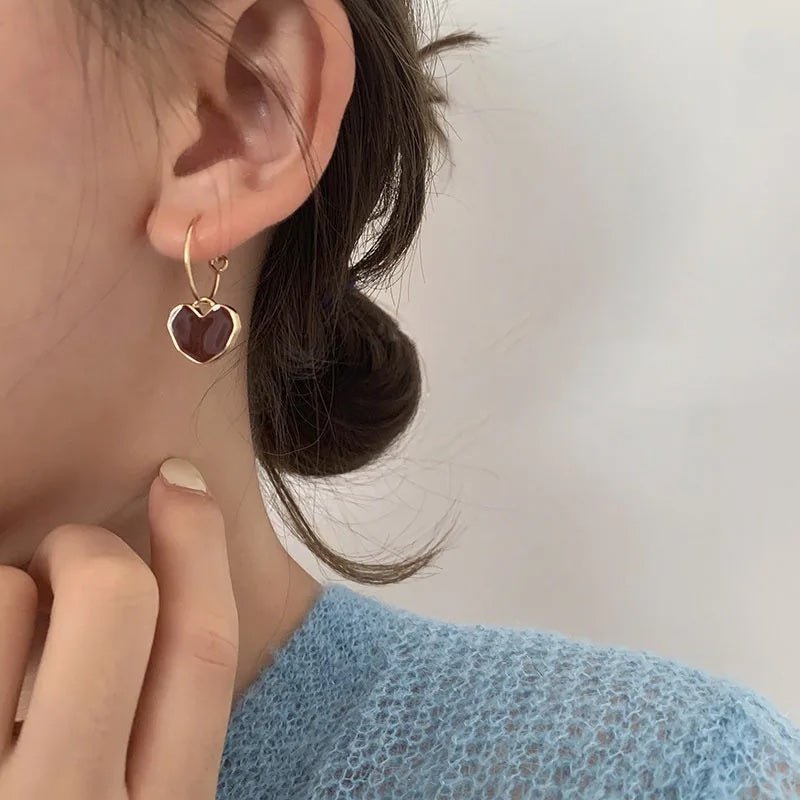 Lovely Red Heart Drop Earrings - Halri