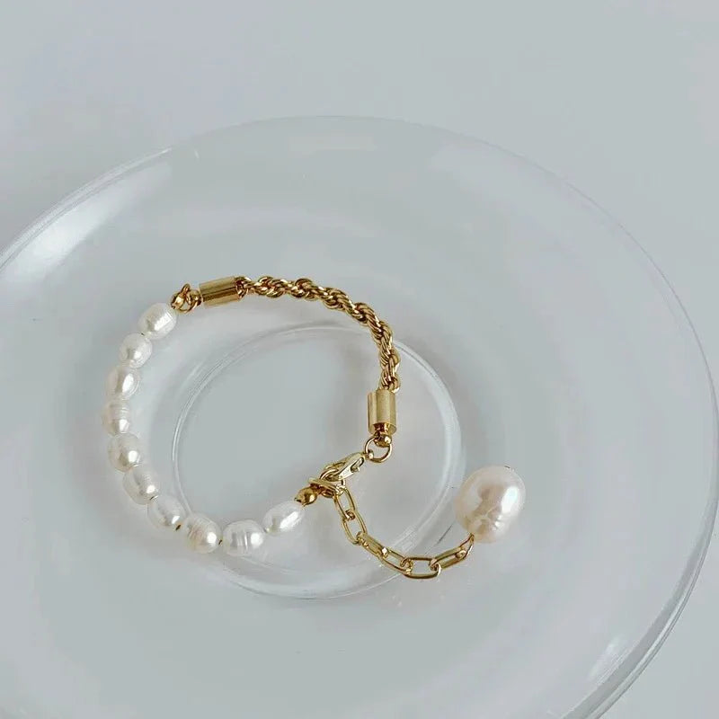 Trendy Pearl Chain Layered Necklace Bracelet