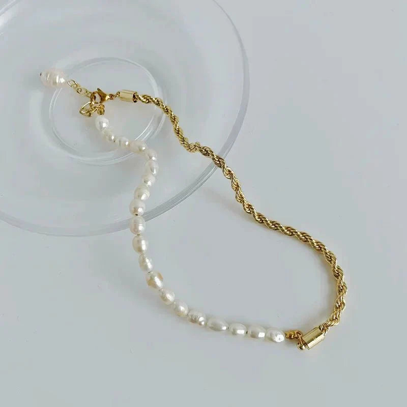 Trendy Pearl Chain Layered Necklace Bracelet - Halri