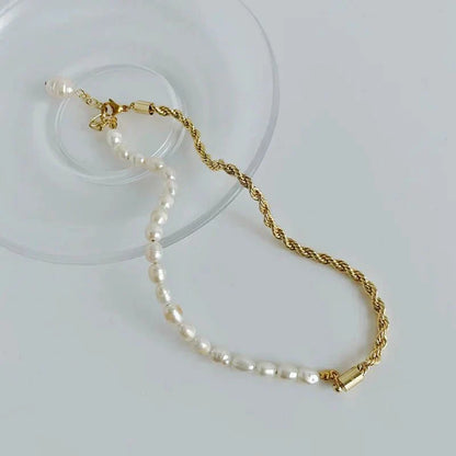 Trendy Pearl Chain Layered Necklace Bracelet - Halri