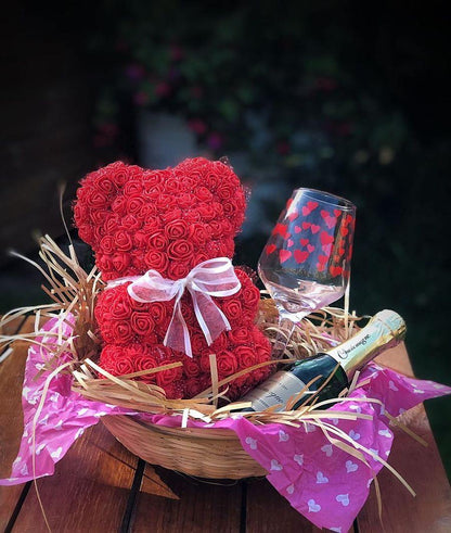 Romantic Rose Teddy Bear | 9" Luxurious Red Bear - Until Times Up
