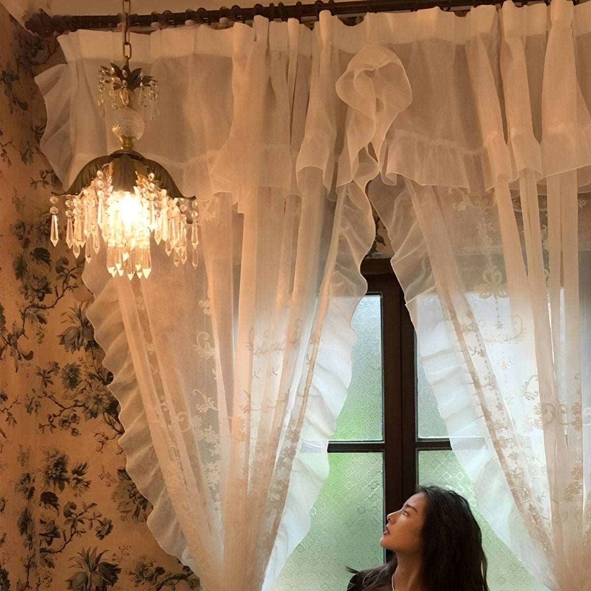 Vintage Floral Crystal Pendant Light Fixture
