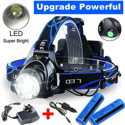 Bright Rechargeable LED Headlight Zoom Flashlight