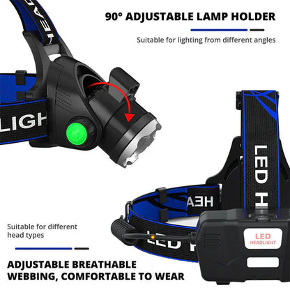 Bright Rechargeable LED Headlight Zoom Flashlight