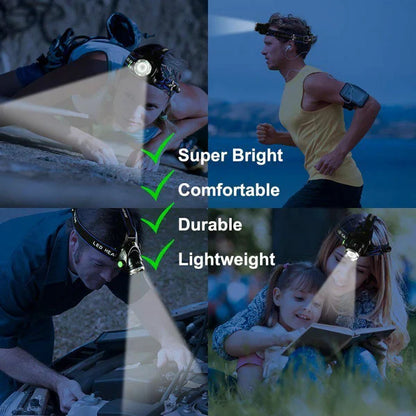 Bright Rechargeable LED Headlight Zoom Flashlight
