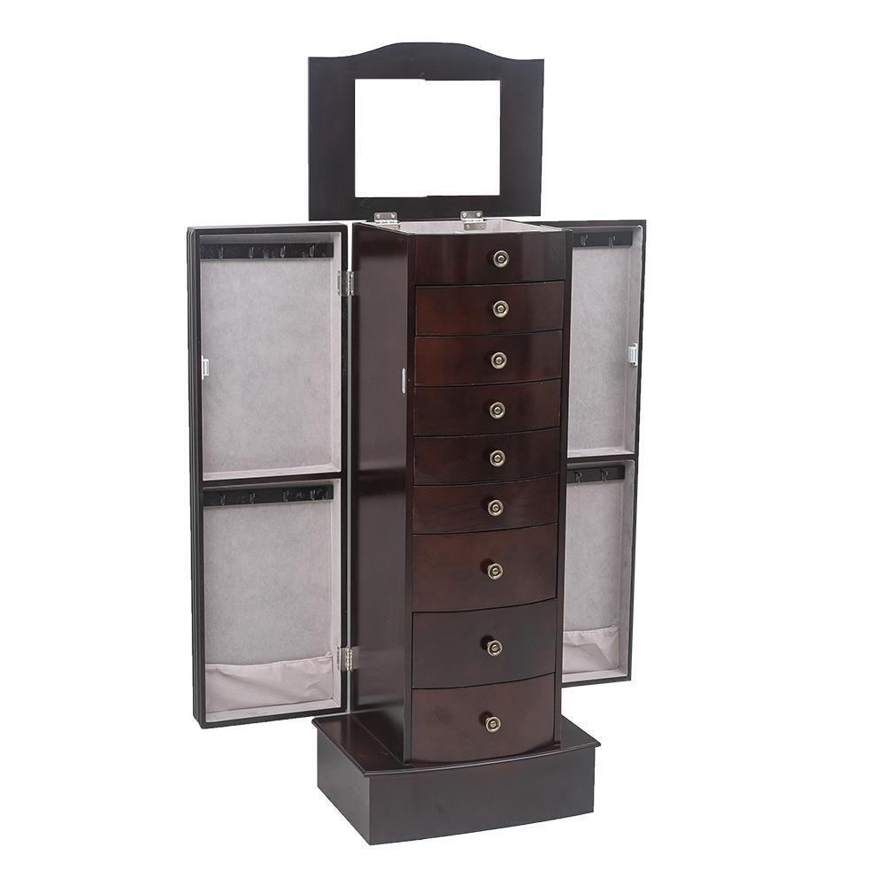 Tall Wooden Mirror Jewelry Storage Cabinet Organizer