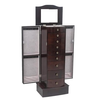 Tall Wooden Mirror Jewelry Storage Cabinet Organizer