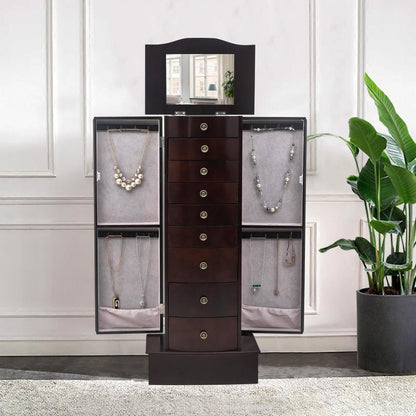 Tall Wooden Mirror Jewelry Storage Cabinet Organizer - Halri