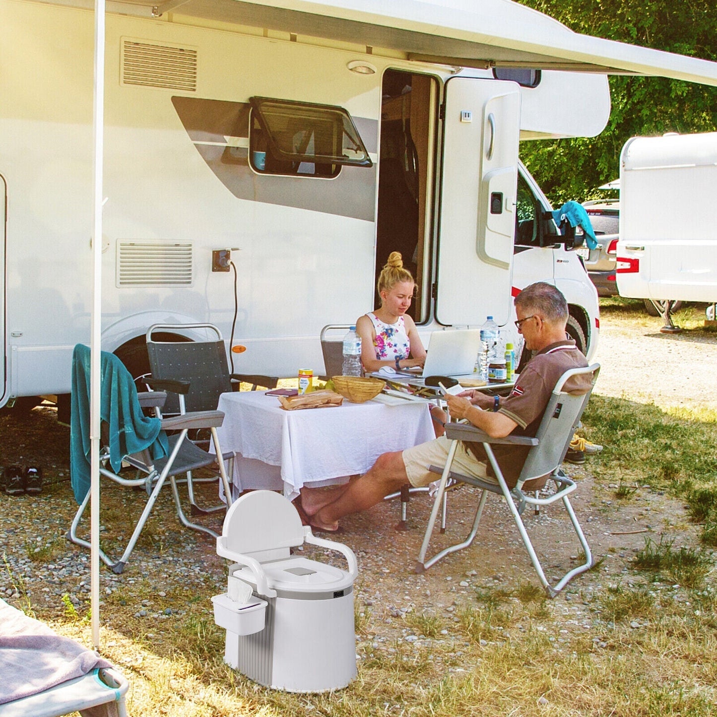 Compact Travel Toilet with Handles for Adults