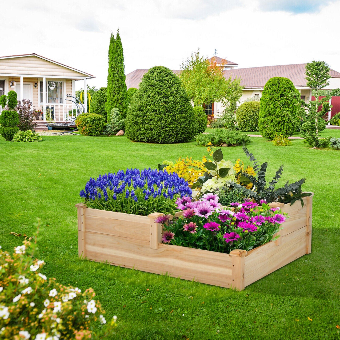 Elevated Cedar Garden Planter Box for Herbs and Flowers